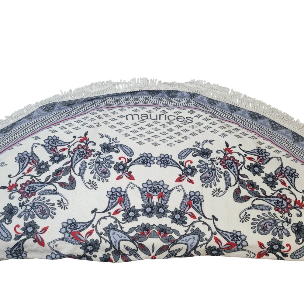 Maurices Round Beach Mandala Towel Blue Red Paisley Floral Fringe Trim Polyester